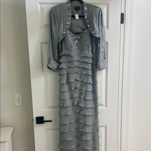 Gray Ruffled Dress with Sequin Bolero
